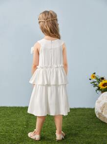 SHEIN Toddler Girls Bow Front  Frilled Layered Ruffle Hem Smock Dress - White - View 2