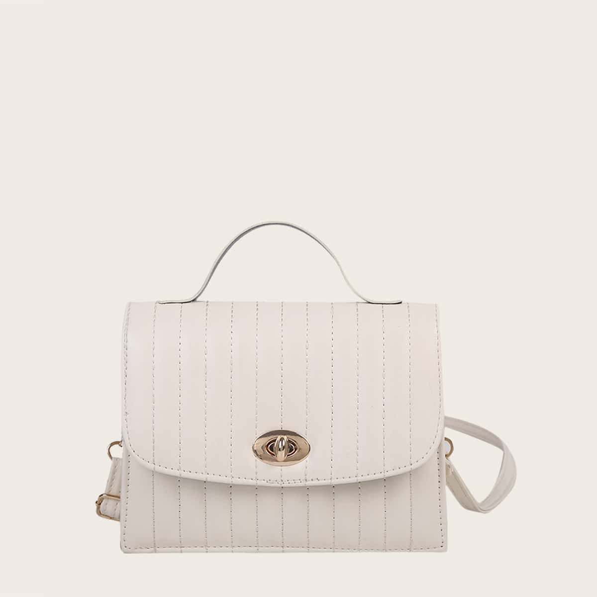 

Solid Twist Lock Satchel Bag, Beige