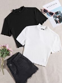 Muchica 2 Packs Mock Neck Rib-Knit Top - Black and White - View 1