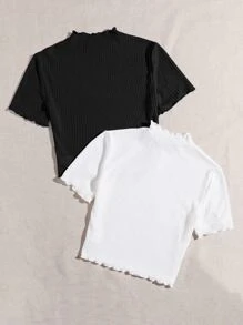 Muchica 2 Packs Mock Neck Rib-Knit Top - Black and White - View 2