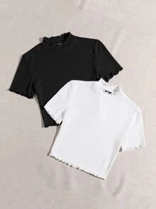 Muchica 2 Packs Mock Neck Rib-Knit Top - Black and White - View 4