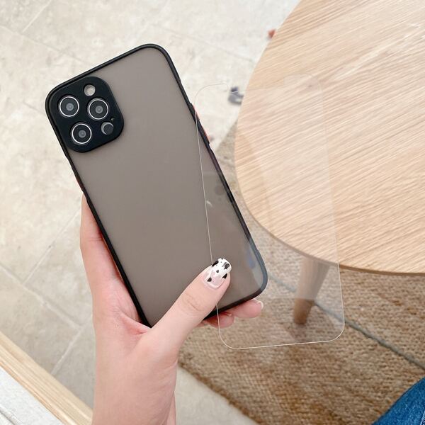 

Contrast Frame Phone Case With Tempered Film, Black