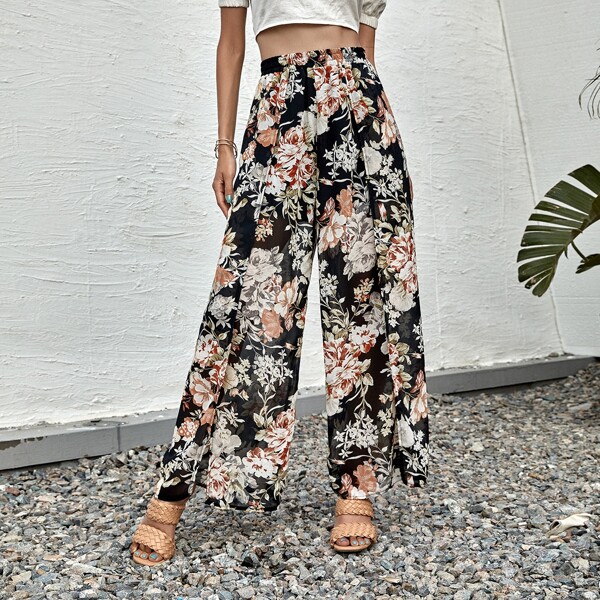 

Floral Print Slit Front Pants, Multicolor