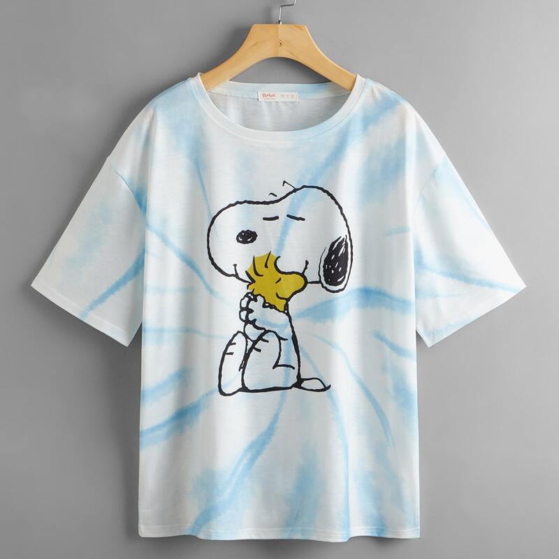 

Cartoon Tie Dye Tee, Blue and white