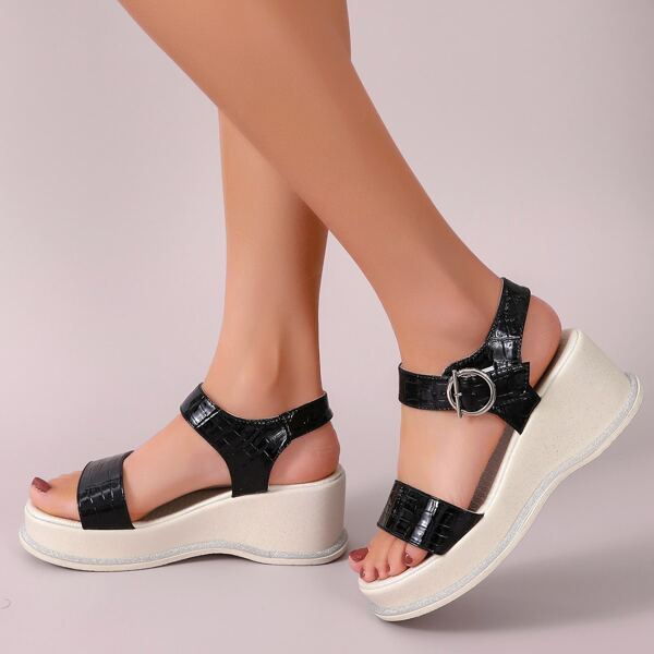 

Croc Embossed Wedge Sandals, Black