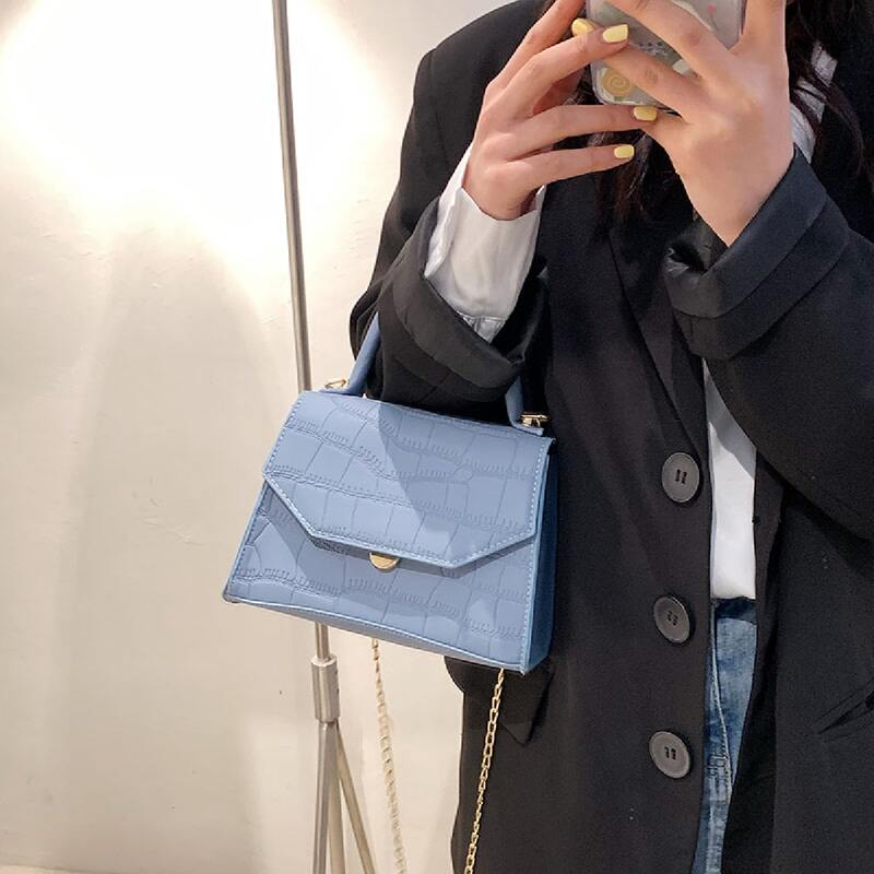 

Croc Embossed Chain Satchel Bag, Dusty blue