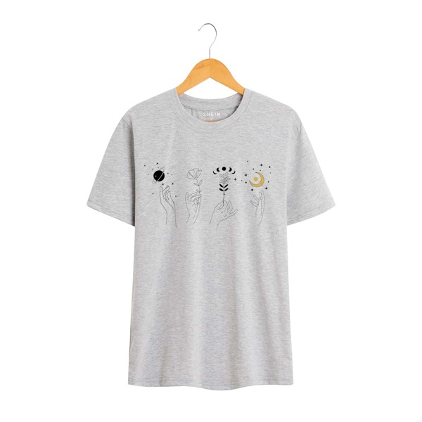 

Gesture & Floral Print Tee, Light grey