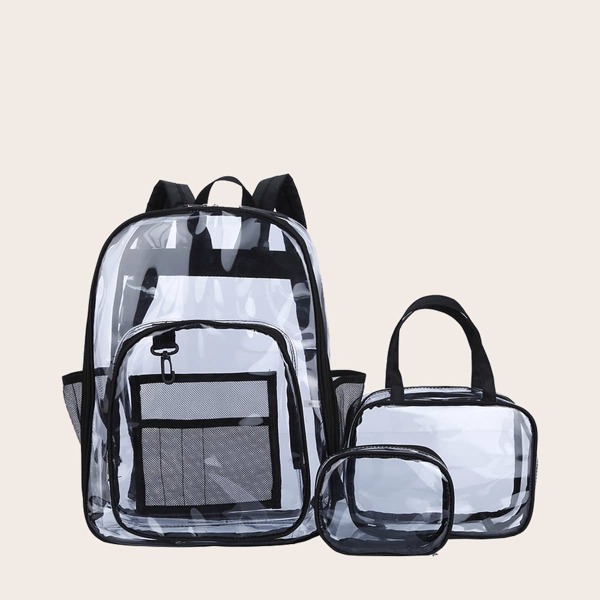 

3pcs Men Clear Backpack Set, Black clear