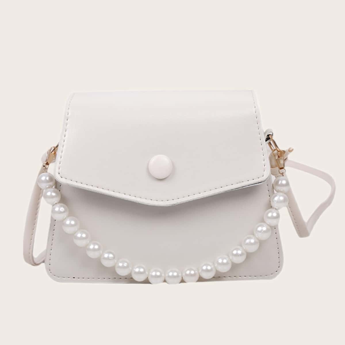 

Faux Pearl Solid Crossbody Bag, White