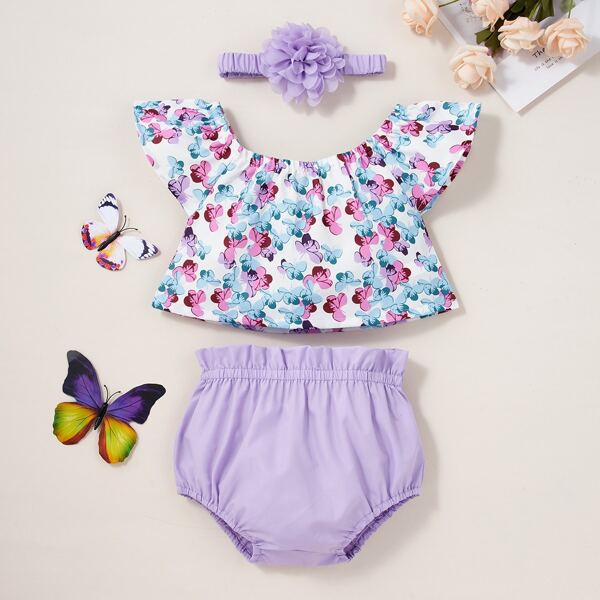 

Baby Girl Floral Print Top & Shorts & Headband, Multicolor