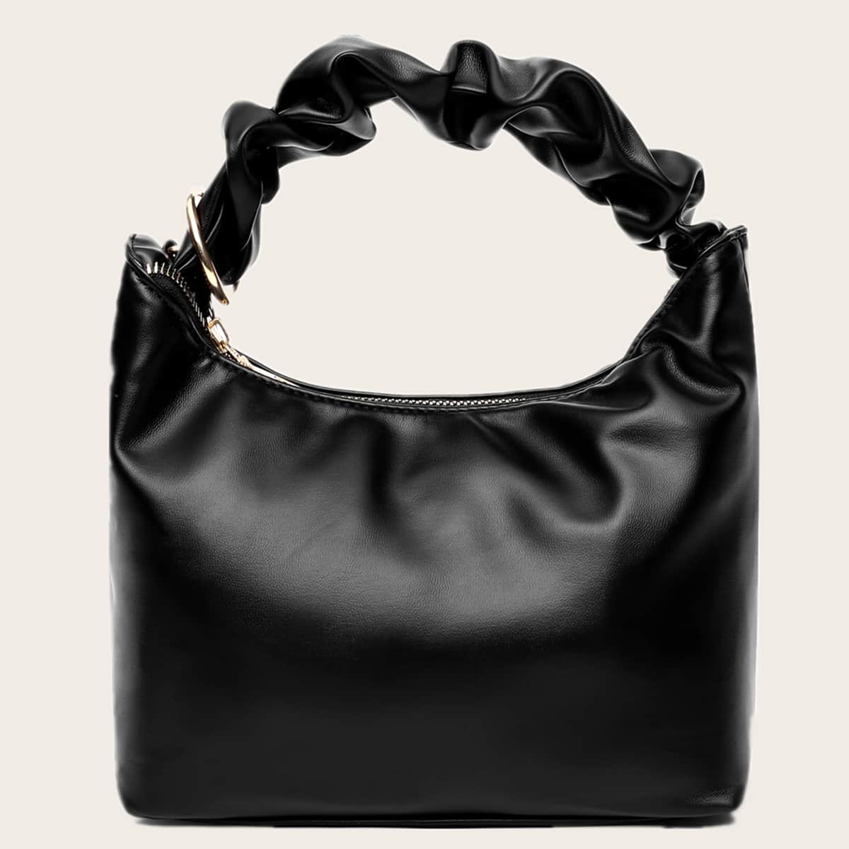 

Solid Chain Ruched Bag, Black