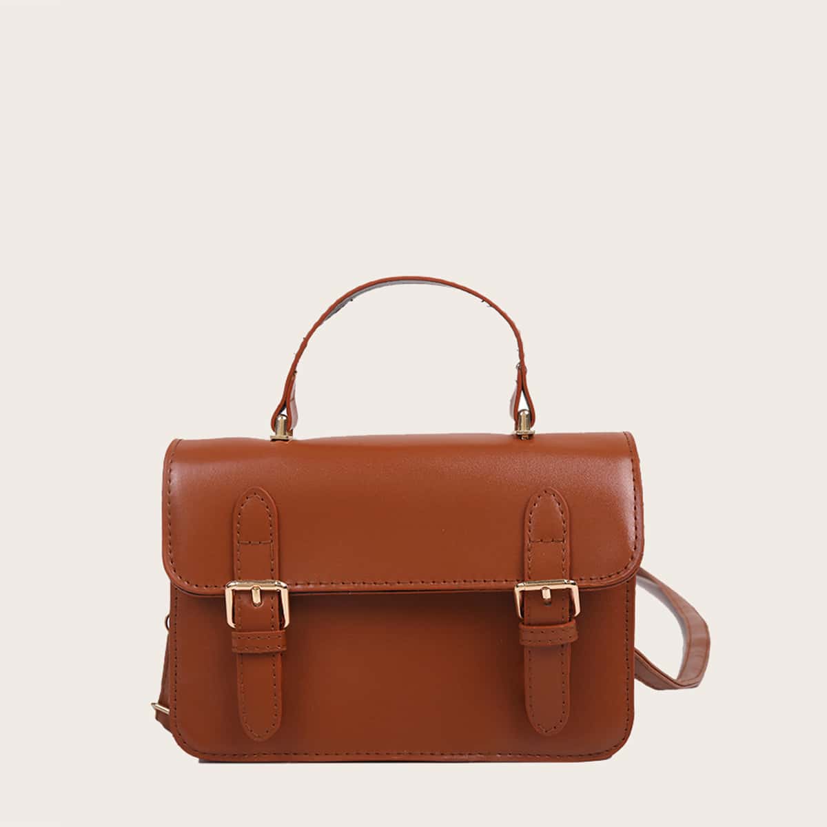 

Solid Buckle Satchel Bag, Brown