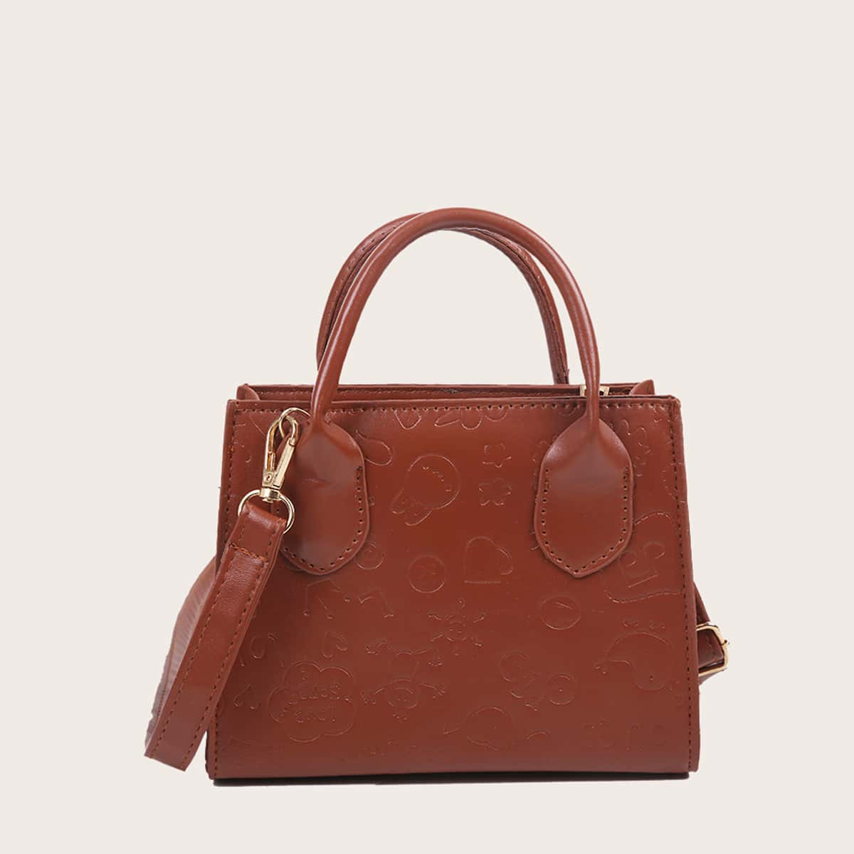 

Cartoon Embossed Satchel Bag, Brown