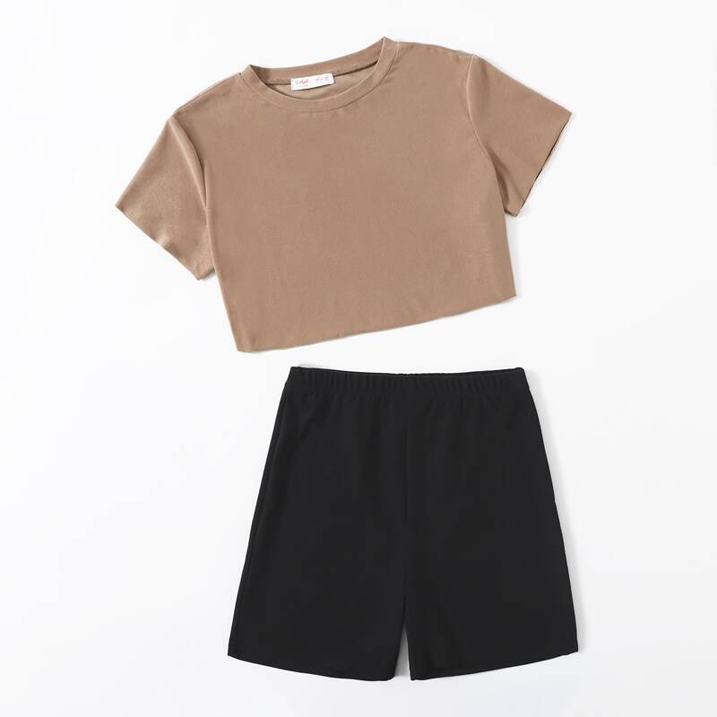 

Solid Crop Tee & Biker Shorts, Multicolor