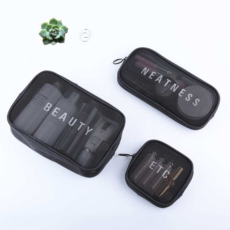 

3pcs Letter Travel Storage Bag, Black