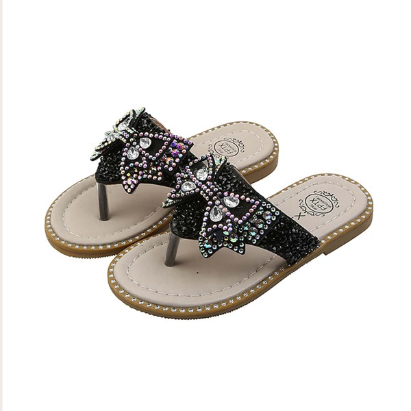 

Toddler Girls Bow & Rhinestone Decor Flip Flops, Black