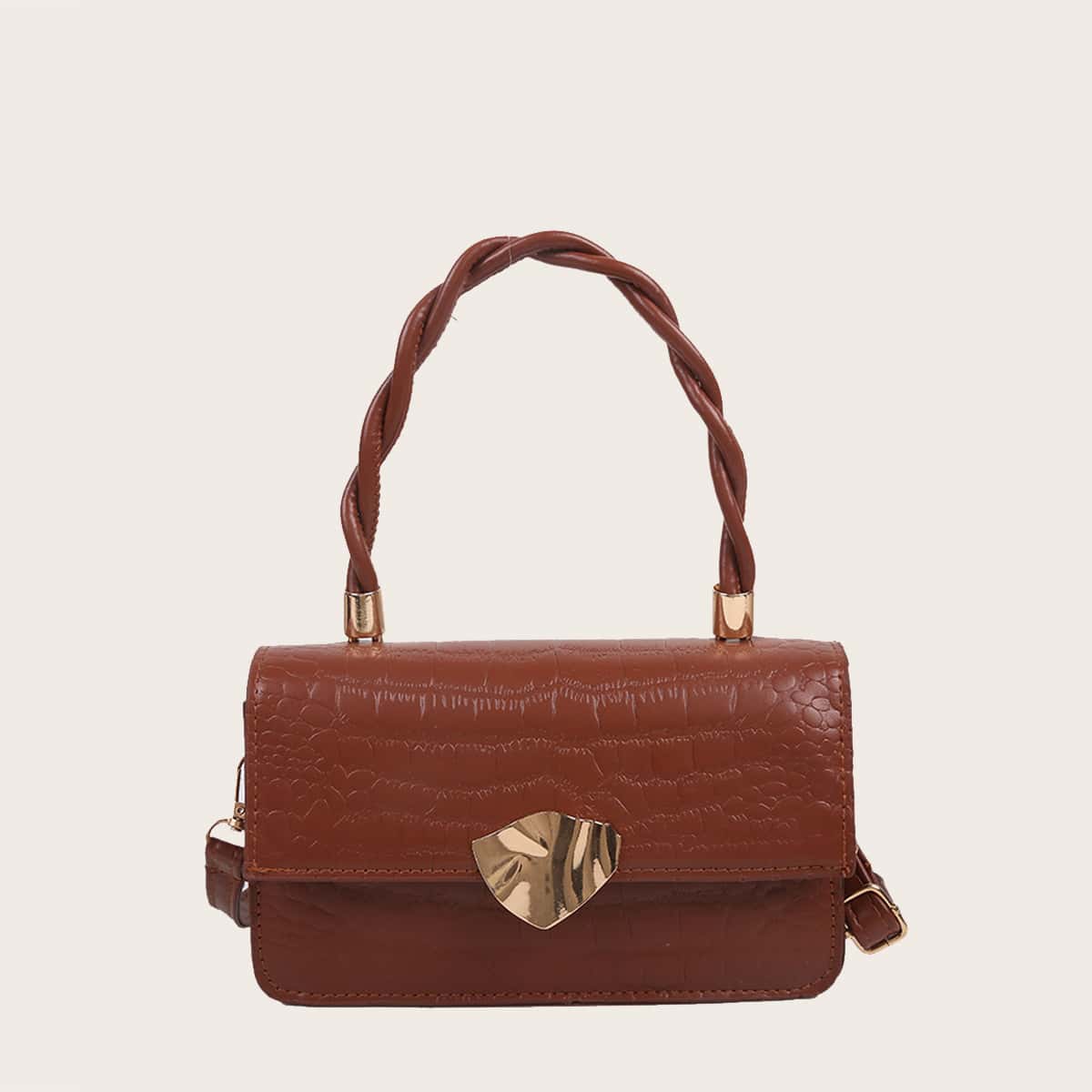 

Croc Embossed Satchel Bag, Brown