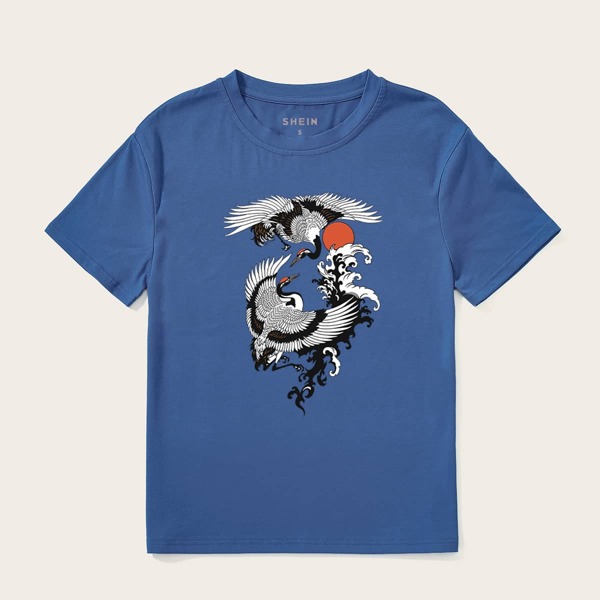 

Sun And Crane Print Tee, Blue