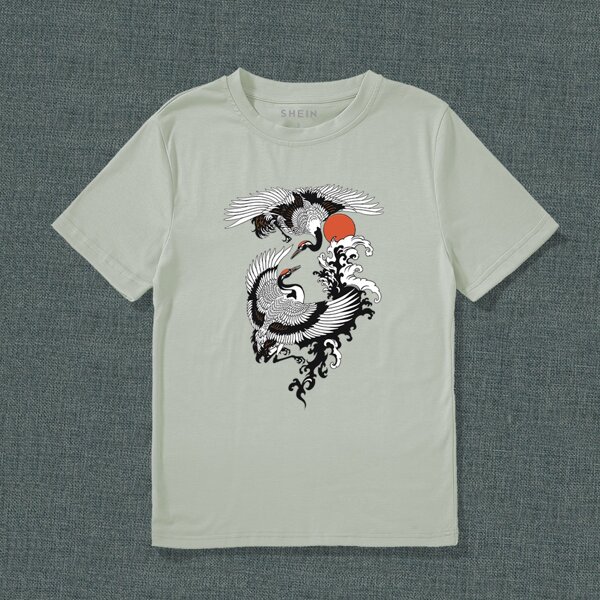 

Sun And Crane Print Tee, Mint green