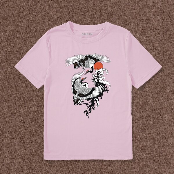 

Sun And Crane Print Tee, Baby pink