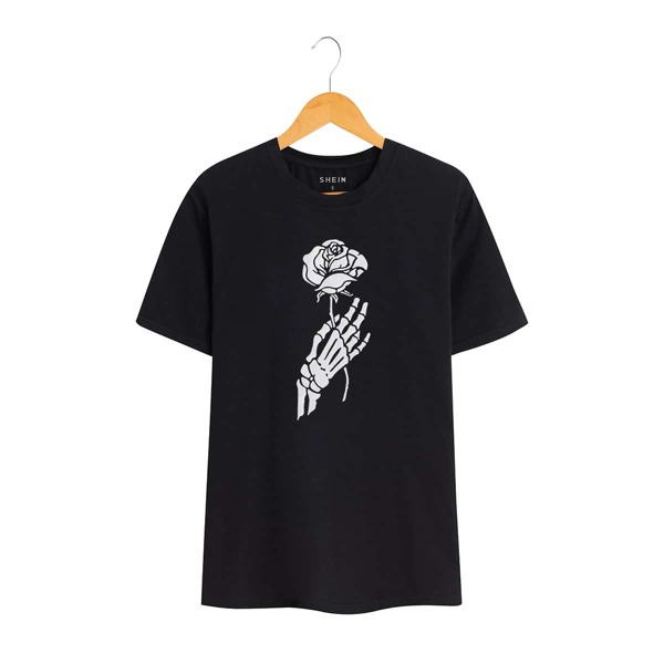 

Skull And Floral Print Tee, Black