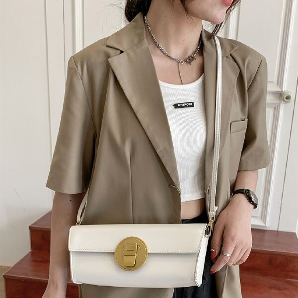 

Metal Lock Crossbody Bag, White