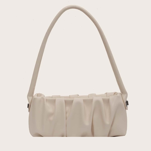 

Ruched Baguette Bag, Beige