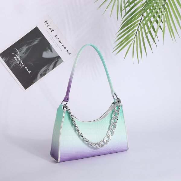 

Ombre Croc Embossed Chain Decor Shoulder Bag, Multicolor