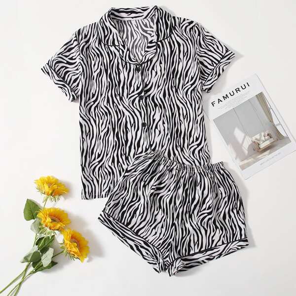

Zebra Striped Pajama Set, Black and white