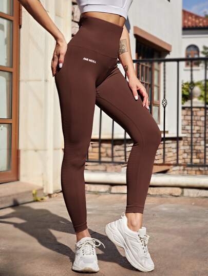 Sports Leggings mit Buchstaben Grafik und breitem Taillenband