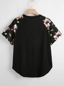 SHEIN LUNE Áo thun Plus size Hoa Giải trí - màu đen - Xem 2