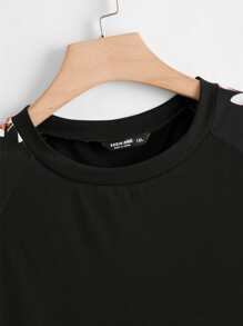 SHEIN LUNE Áo thun Plus size Hoa Giải trí - màu đen - Xem 3