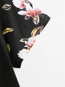 SHEIN LUNE Áo thun Plus size Hoa Giải trí - màu đen - Xem 4