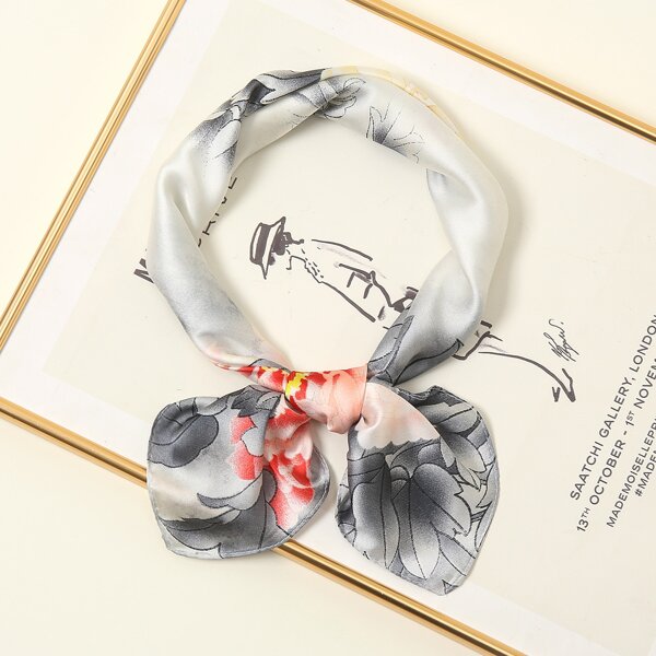 

Flower Print Scarf, White