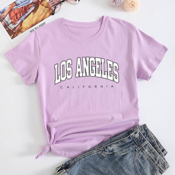 

Letter Graphic Short Sleeve Tee, Lilac purple