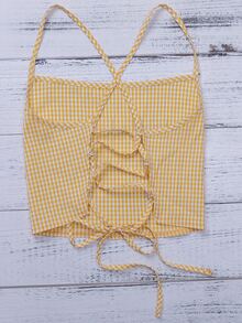Lace Up Backless Gingham Crop Cami Top - Multicolor - View 2