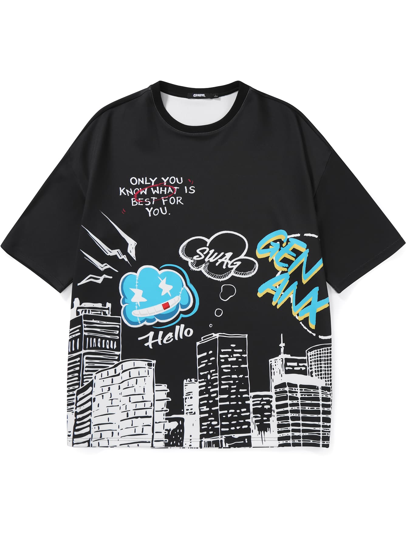 男士卡通和字母圖案T恤 - 彩色 - 查看 1