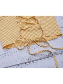 Lace Up Backless Gingham Crop Cami Top - Multicolor - View 3