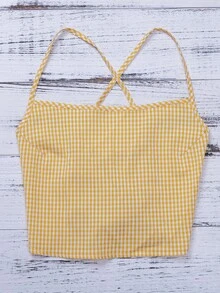 Lace Up Backless Gingham Crop Cami Top - Multicolor - View 6