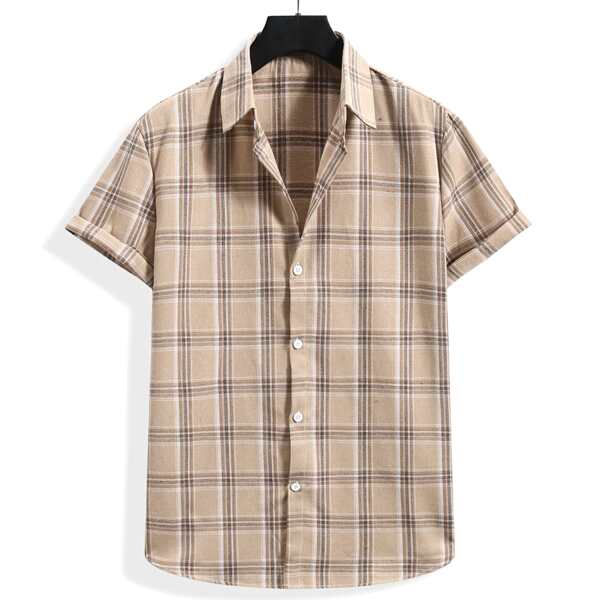 

Men Plaid Button Up Shirt, Khaki