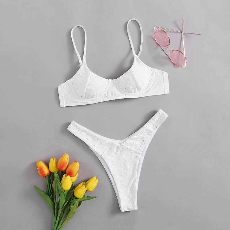 

Plain High Cut Bikini Swimsuit, White
