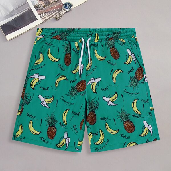 

Men Pineapple And Banana Print Shorts, Green