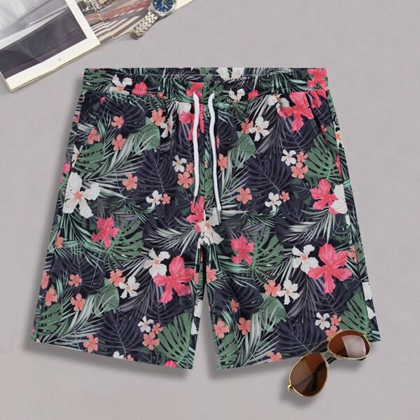

Men Tropical And Floral Print Shorts, Multicolor