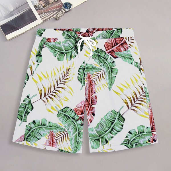 

Men Tropical Drawstring Waist Pocket Bermuda Shorts, Multicolor