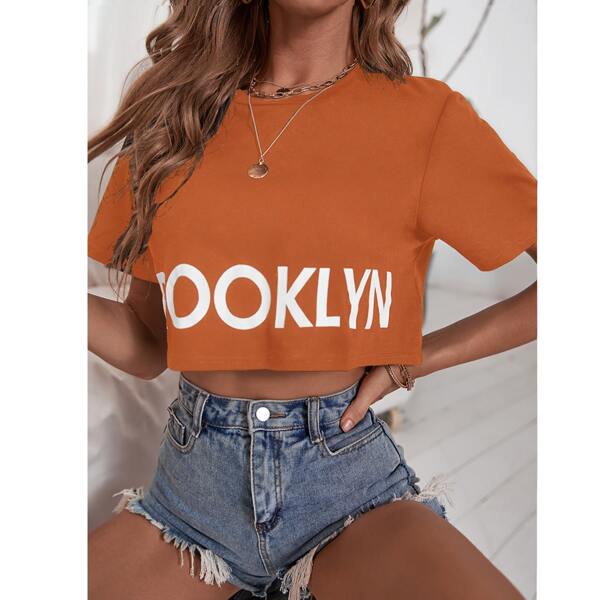 

Letter Graphic Crop Tee, Burnt orange