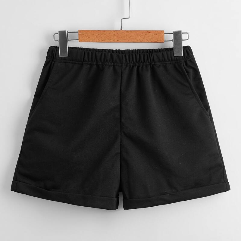 

Solid Cuffed Shorts, Black