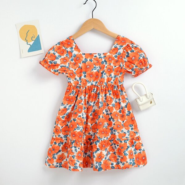 

Toddler Girls Square Neck Allover Floral A-line Dress, Multicolor