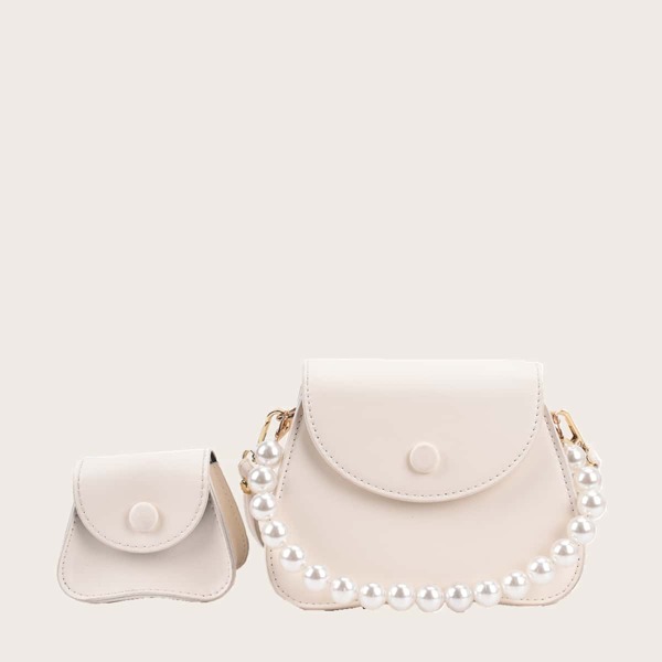 

Faux Pearl Handle Satchel Bag, White
