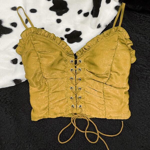 

Lace Up Front Shirred Cami Top, Mustard yellow