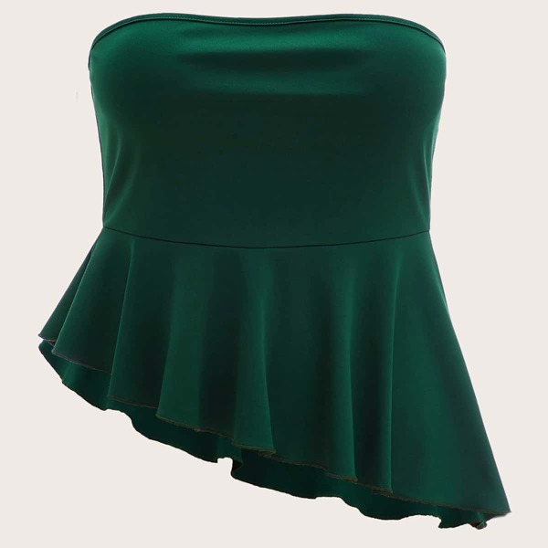 

Plus Asymmetrical Hem Crop Tube Top, Dark green